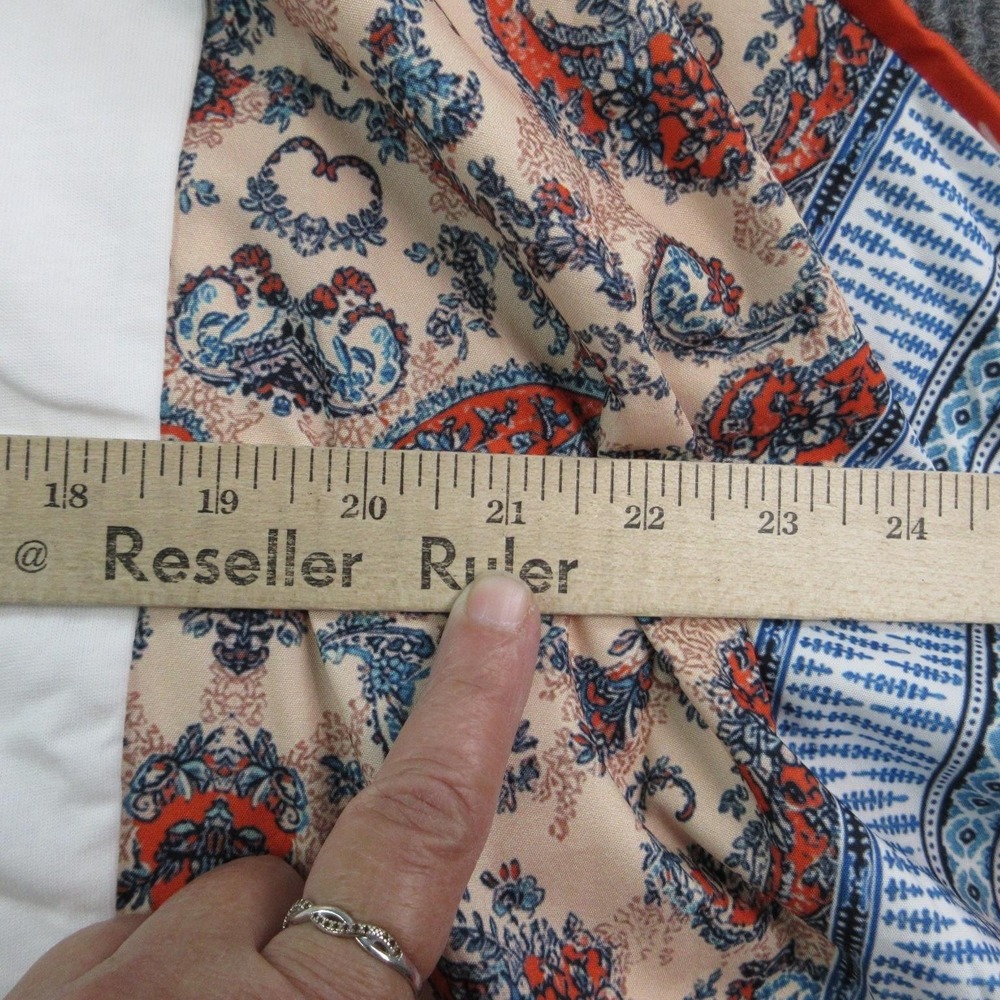Rock & Roll Shirt Womens L White Kimono Long Sleeve Paisley Reworked Graphic Tee - Picture 7 of 9
